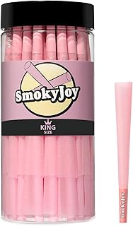 SmokyJoy 50 Pack King Size Cones Rolling Papers Pre Rolled Cones - Preroll Pre Rolls Paper with Filter Tips and Packing Tubes Included, Pink