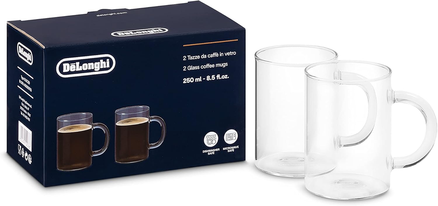 De'Longhi DLSC320 Long Coffee Glasses, 8.5 Fl oz, set of 2