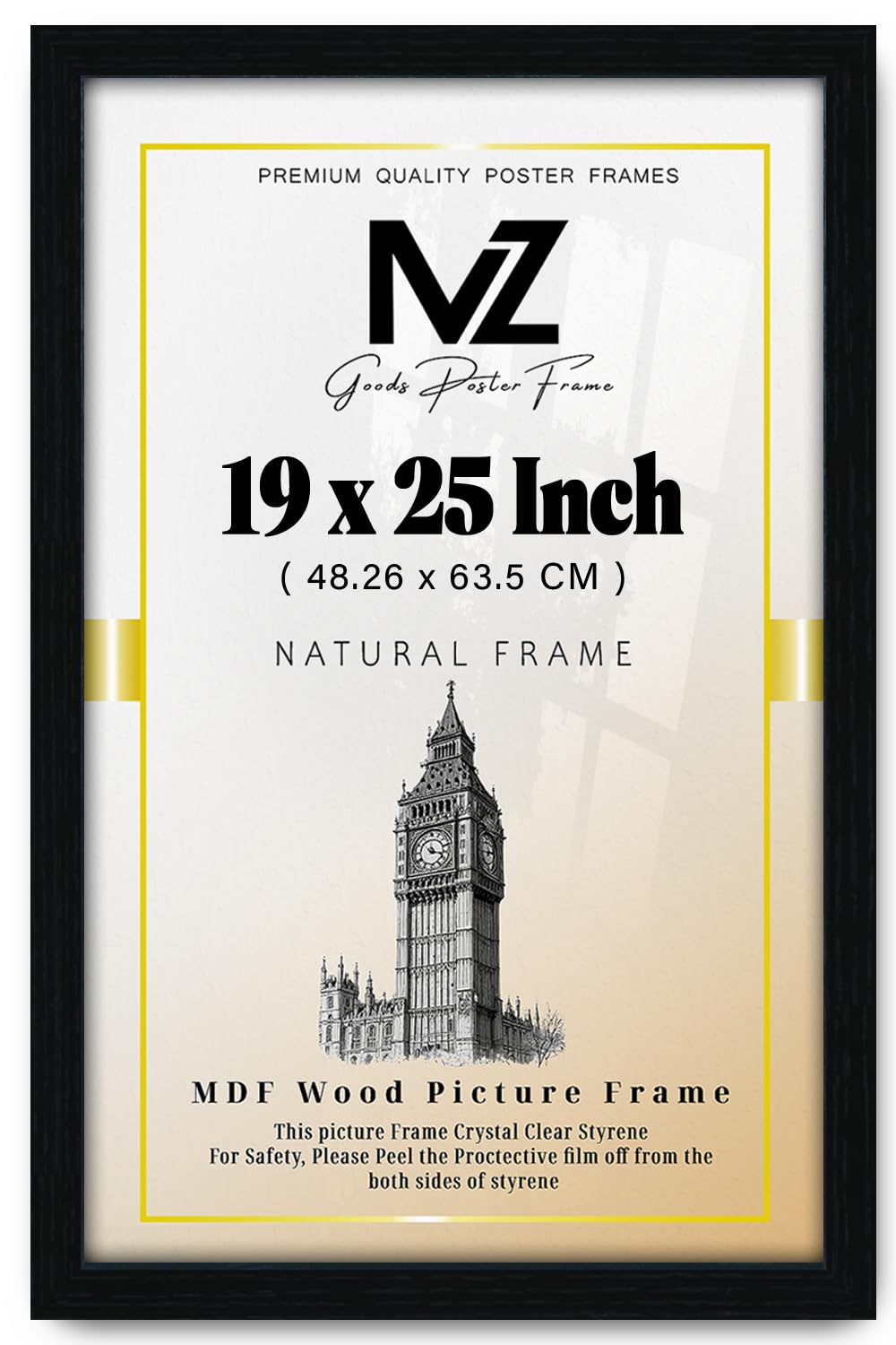 Mz Goods Black - Elegant Rectangle Poster/Picture 19 X 25 Inch | Solid Eton Wood Finish Both Portrait/Landscape Display (48.26 X 63.5 Cm) -Art Collection [ ]