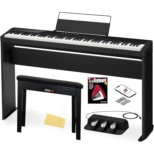Casio PX-S1100 Privia Digital Piano - Black Bundle with CS-68 Furniture Stand, SP-34 Three Pedal System, Furniture Bench, Instructional Book, Instructional Video, and Austin Bazaar Polishing Cloth