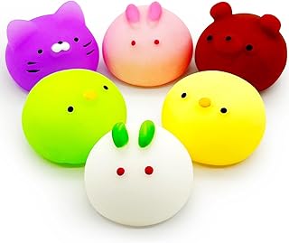 6 Pcs Mochi Squishy Toys for Kids Party Favors, Mini Round Animals Toys Kawaii Squishies for Classroom Prizes, Easter Basket and Goodie Bag Stuffers, Stress Balls Fidget Toys Bulk for Kids