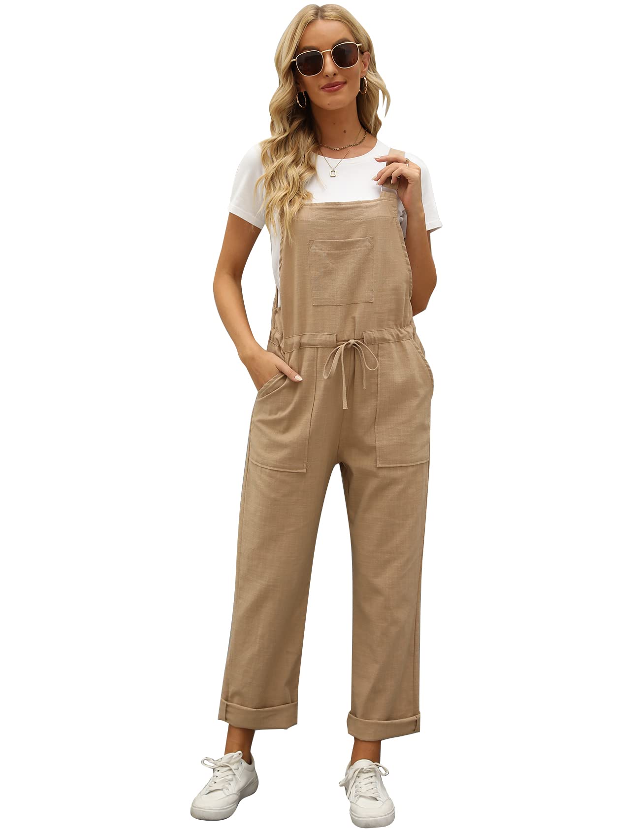 PEHMEA Womens Casual Overalls Adjustable Strap Drawstring Loose Fit