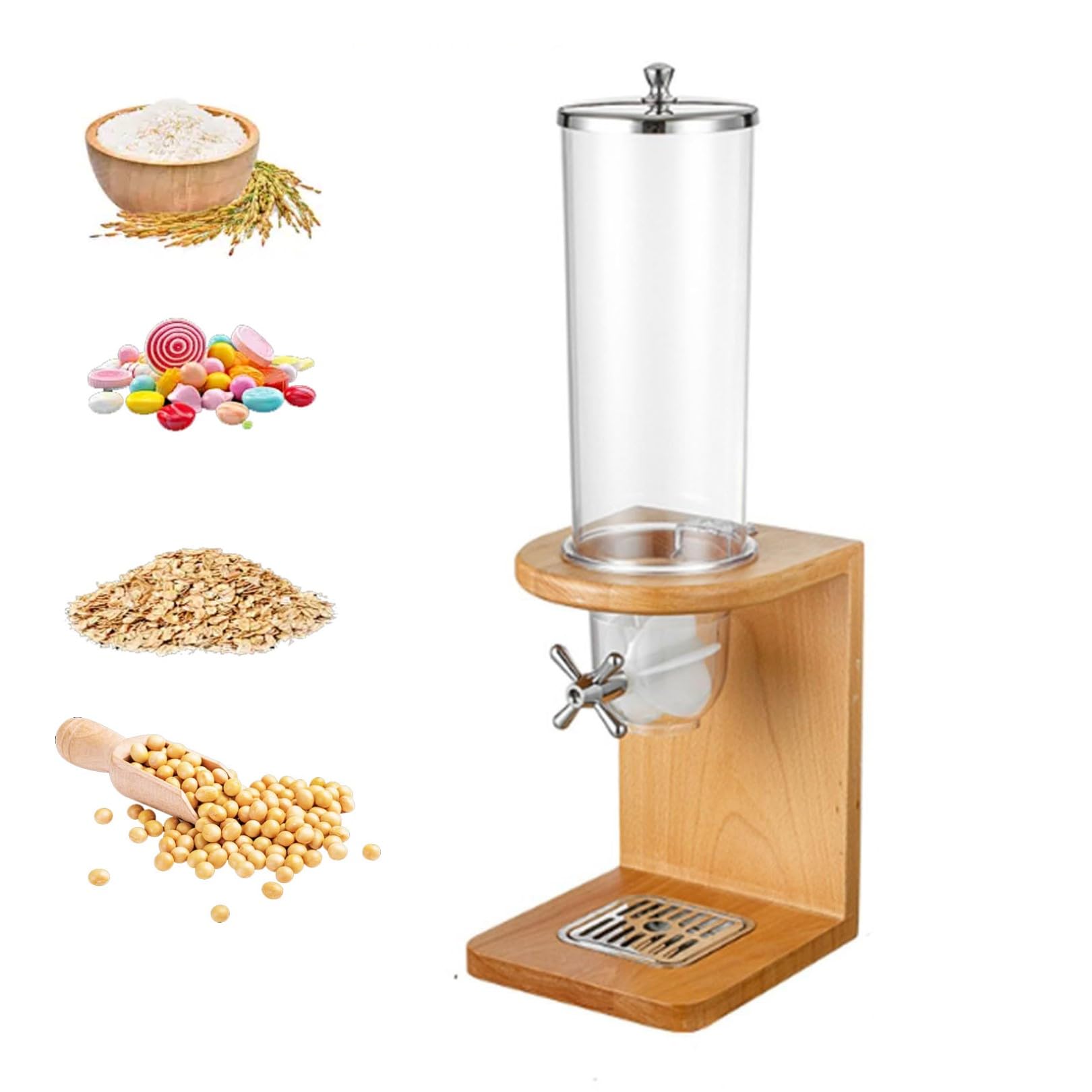 Dispensador de cereal de bambú 3.5L individual para encimera de cocina