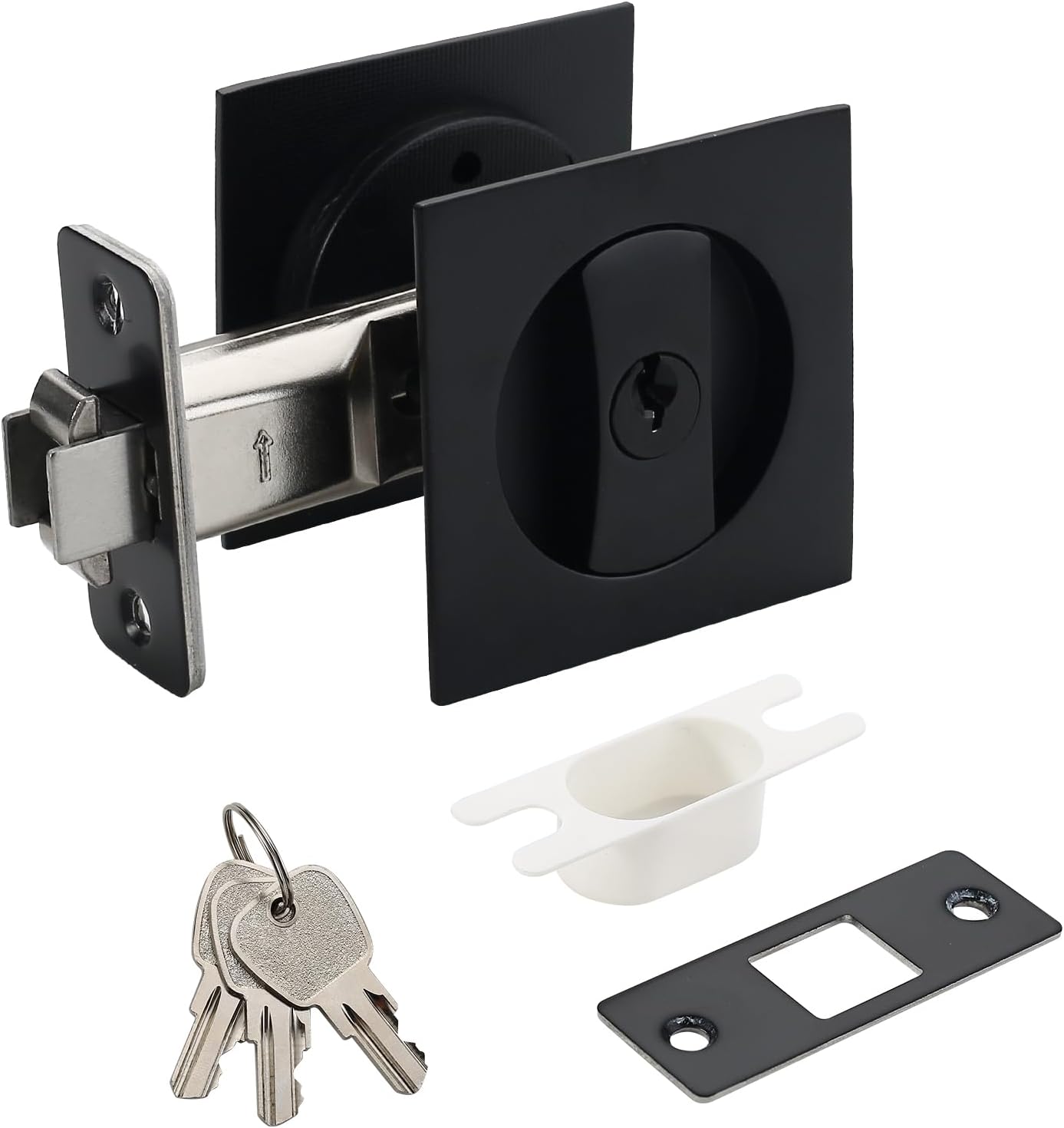 Asidrama Sliding Key Pocket Door Lock, Matte Black Pocket Door Hardware