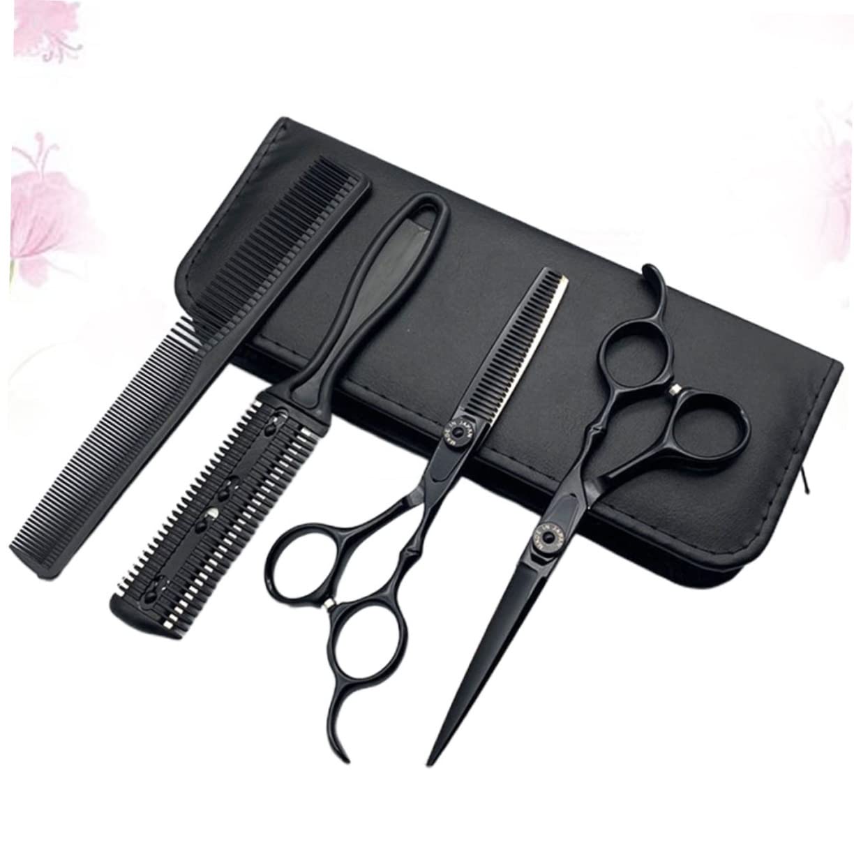 Healvian 5pièces Ciseaux de Coiffure Ergonomiques avec Poignée Peigne à Effiler et Ciseaux à Lisser Outils pour Salon avec Sac de Rangement