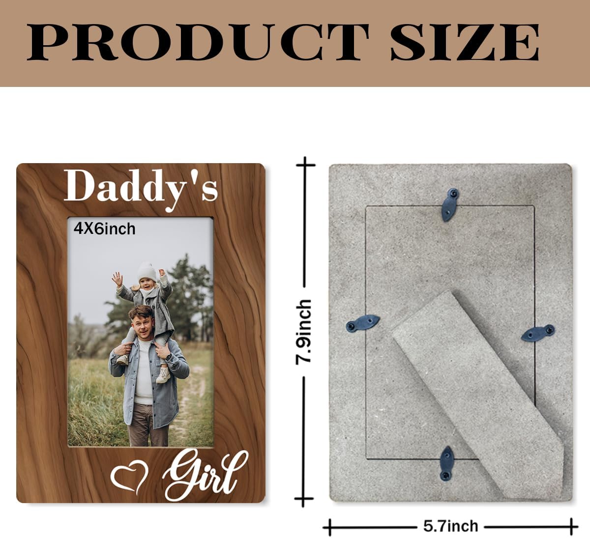Dad Gift from Daughter, Daddy's Girl Photo Frame, Holds 4 x 6 Inch Photo, Farmhouse Wooden Picture Frame Gift, Daddy & Daughter Photo Frame for Home Office Decor, Dad Birthday Gifts, Christmas Gifts - Image 2