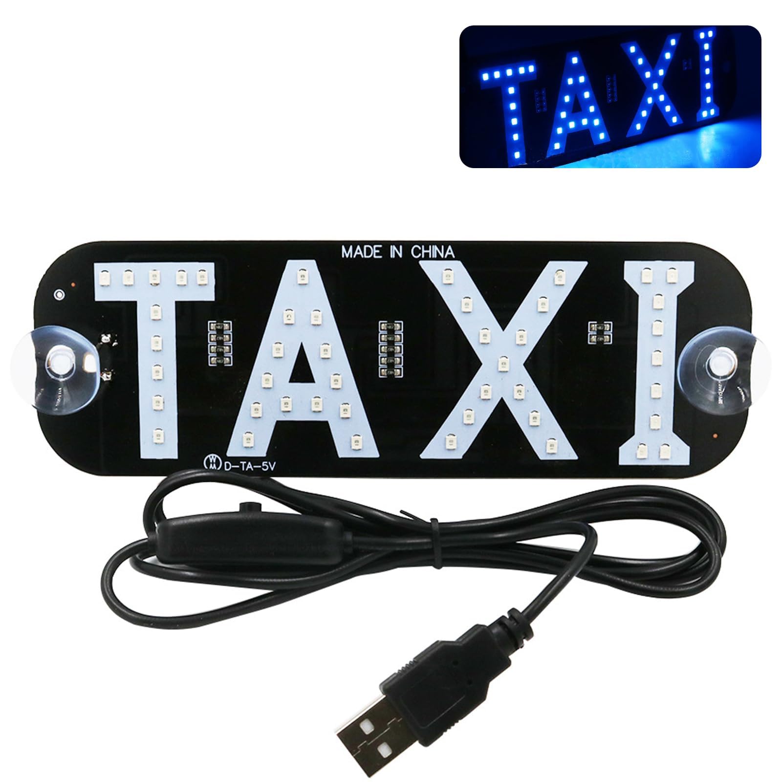 Segnali luminosi a LED, taxi per auto con presa USB, adesivo paraurti luminoso a LED vibrante, adesivi per decalcomania con logo taxi, ventose per parabrezza