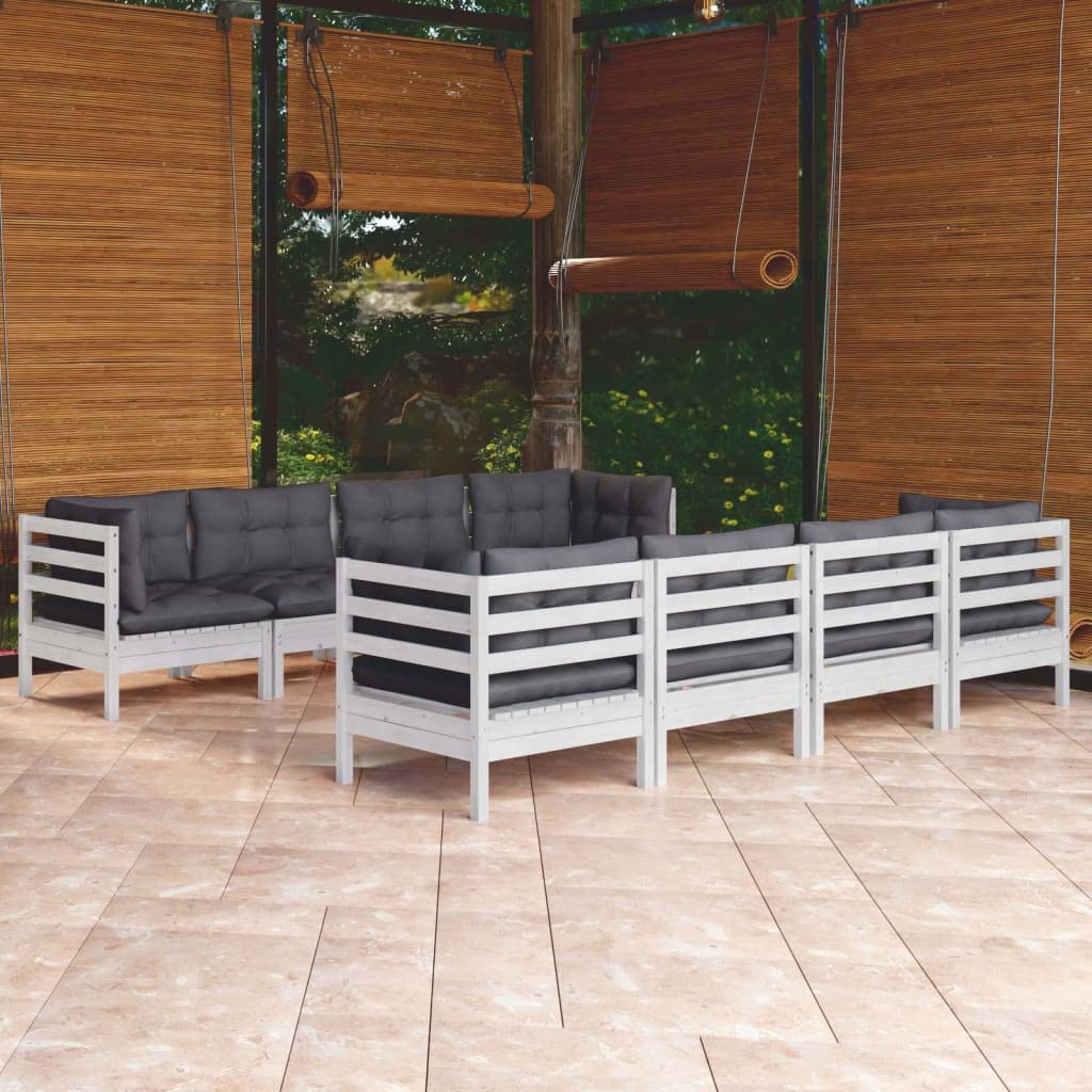 Générique Salon de Jardin Modulable 9 Pièces en Bois de Pin Massif avec Coussins Anthracite – Ensemble Canapé d'angle, Central et Table pour Terrasse, Jardin, Balcon | Confortable et Design