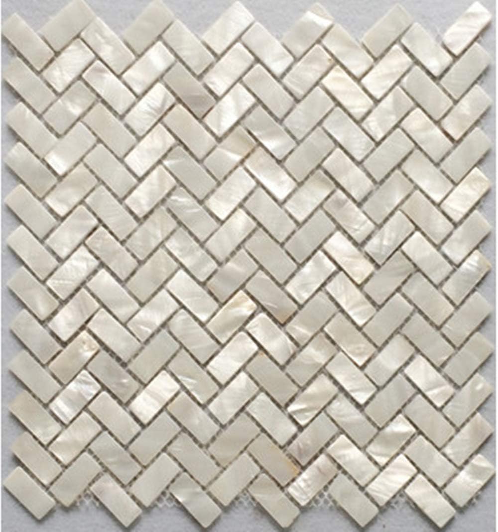 Genuine White Herringbone Mother of Pearl Mosaic Tile 6 Packs-Bathroom Kitchen Shower Wall Backspalsh Tile