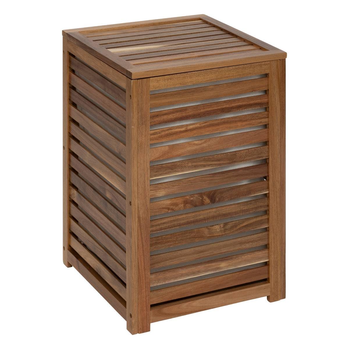 5five - Panier à Linge Blackacia 65 L en Acacia - 40 x 40 x 60 cm, Avec Couvercle et Sac Amovible - Pour Salle de Bain, Buanderie