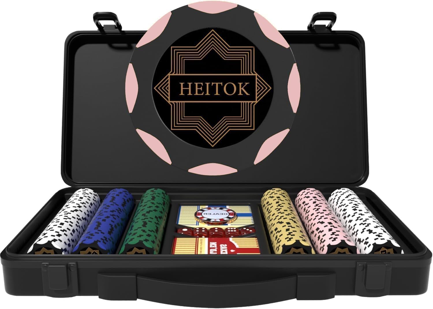 HEITOK Set Fiches Poker Clay Composite 300 pz 14g con valigetta | 300 pz 14g Clay Composite numerate con valigetta per Texas Holdem e Blackjack.