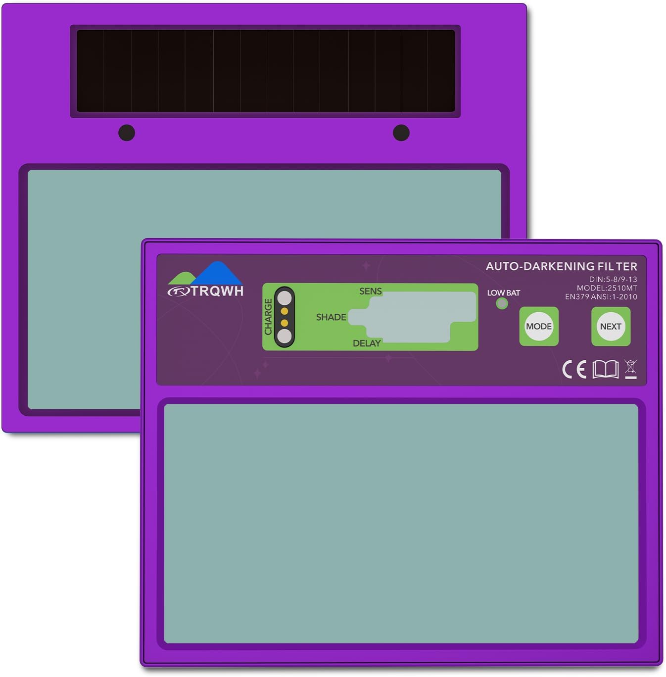 TRQWH Digital Display Welding Helmet Lens Auto Darkening Metal Welding Lens with 2 Arc Sensor Adjustable Shade Range 4/5-13 Welding Hood 4.33x3.54in True Color Lens, Violet