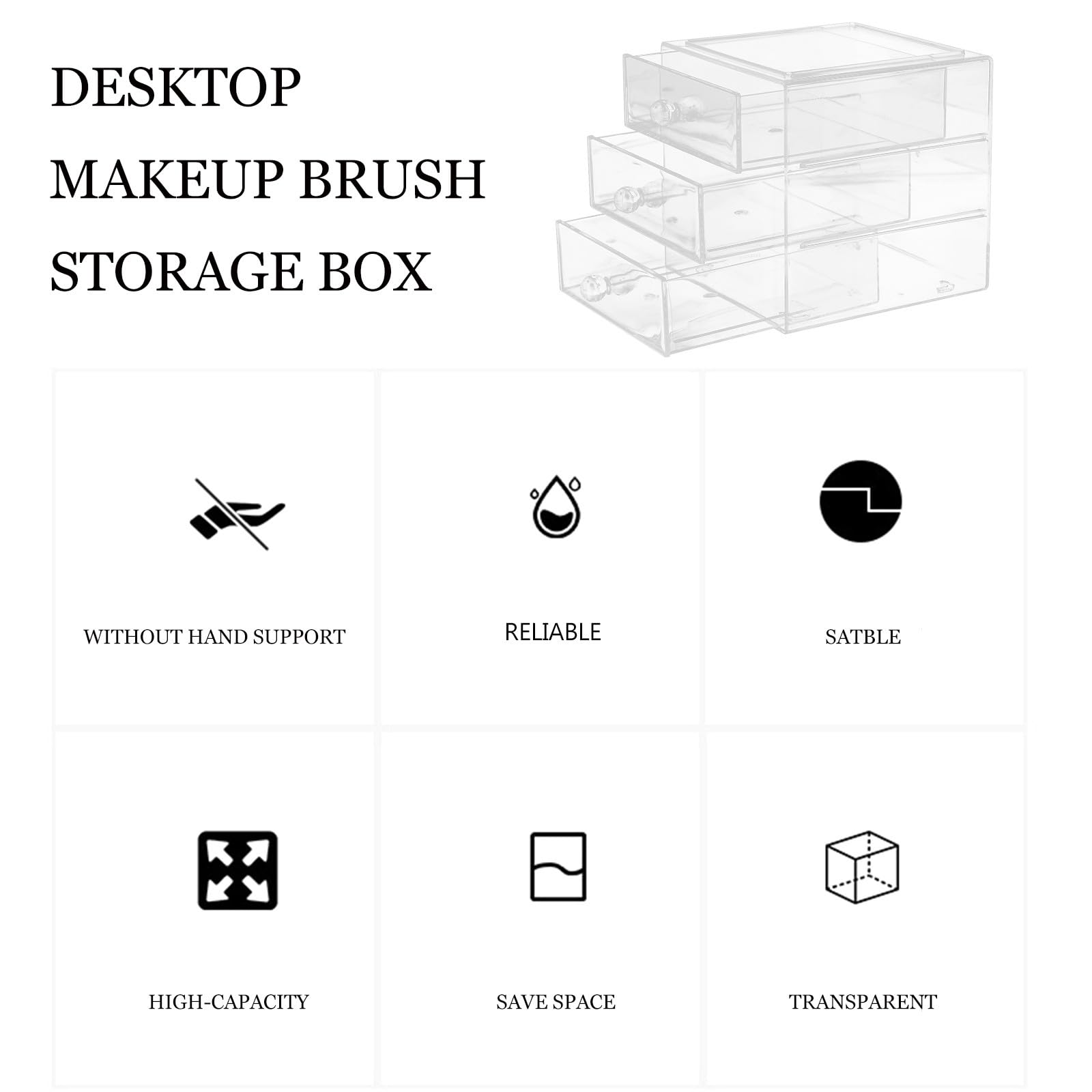 Caja de Cosméticos de Escritorio de Acrílico 3 Niveles con Cajones