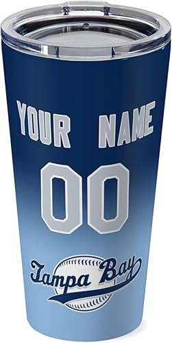 Vasos de béisbol personalizados, taza de café aislada personalizada, taza de viaje de acero inoxidable, añade cualquier número de nombre con tapa,