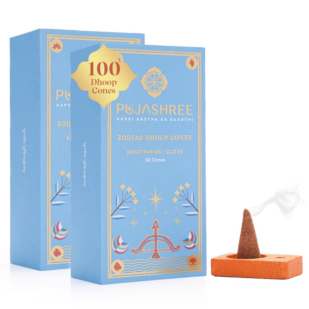 Pujashree Zodiac Dhoop Cones for Pooja |Organic & Natural Long Lasting Floral Fragrance Dhoop Cones Aroma Home Mandir Pujan (Sagittarius, Clove)