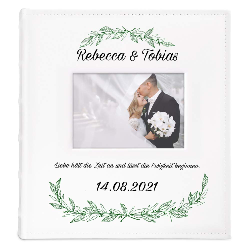 Maverton Fotoalbum zum Selbstgestalten mit Bildausschnitt mit Aufdruck - für 240 Fotos 10x15-60 schwarze Seiten - Größe 33x30cm - Weiß - personalisierte Geschenke zum Jubiläum - Hochzeitsgeschenk