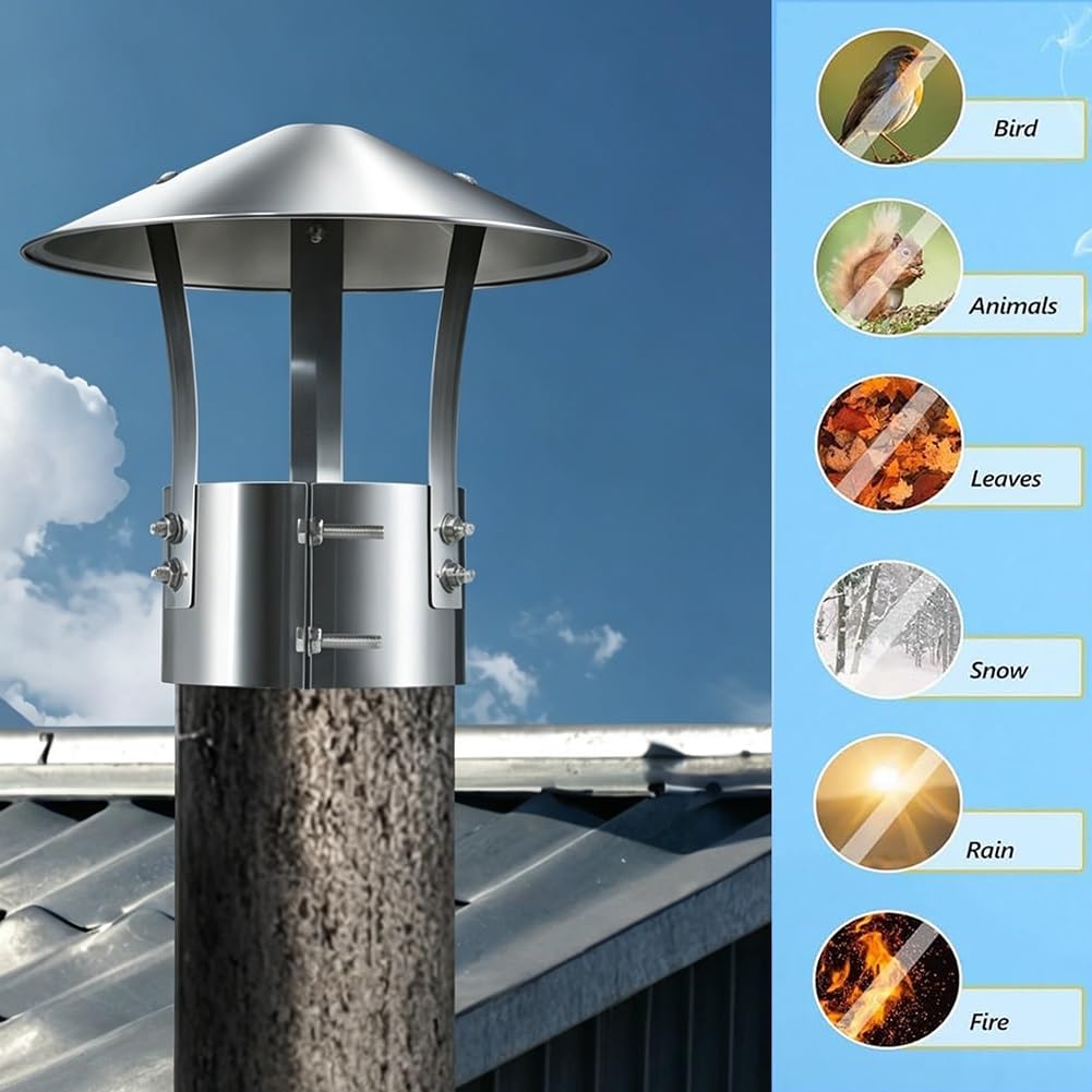 Tapa de Chimenea de Acero Inoxidable, Cubierta de Tubo de Techo de Lluvia