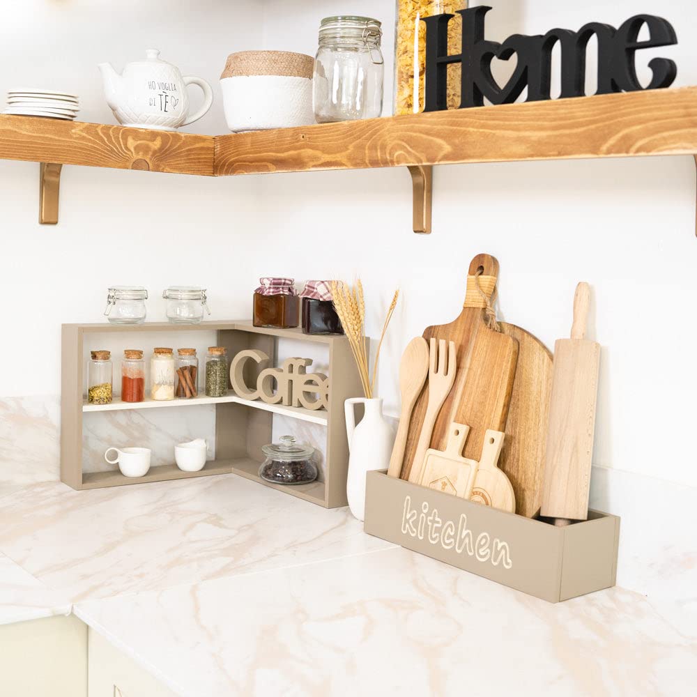 Declea Angolare alzatina con Mensola in Legno, Espositore a 3 Piani per Cibo, Dessert, Dolci, Arredo Cucina e Organizzatore da Cucina per Barattoli e Contenitori, Home Decor