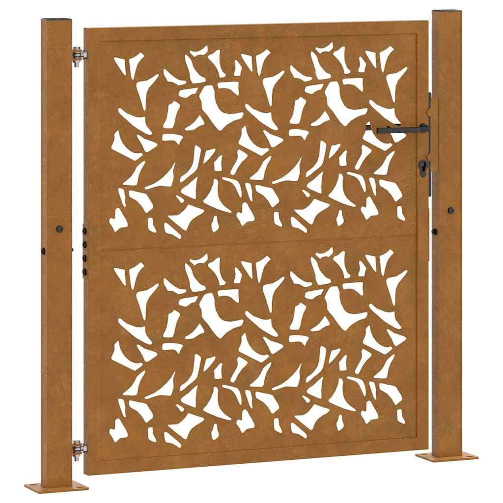 vidaXL Porte de Jardin Acier résistant aux intempéries Design Feuilles, Porte de clôture, Porte extérieure, Porte en métal, Porte de sécurité