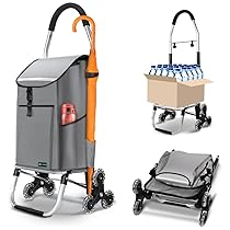 VOUNOT® Carrello Spesa Pieghevole in Alluminio, Carrello Portaspesa 6 Ruote con Borsa Oxford Staccabile e Ganci, 58 L, Grigio