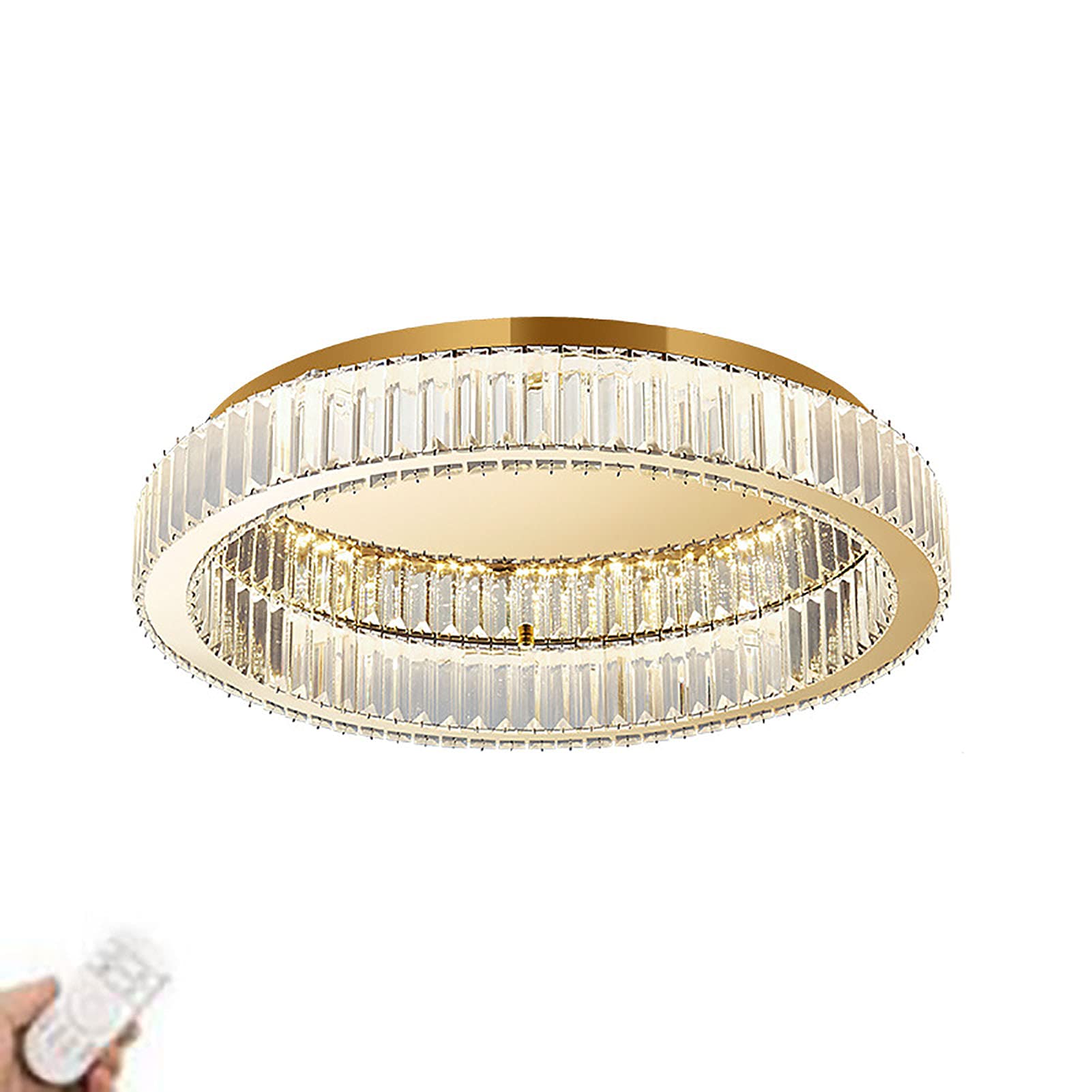 RRJJ Modern Gold Crystal Semi Flushmount Chandelier Lighting LED Ceiling Light Fixture Lamp for Dining Room Bathroom Bedroom Livingroom-Stepless dimming 60x12cm