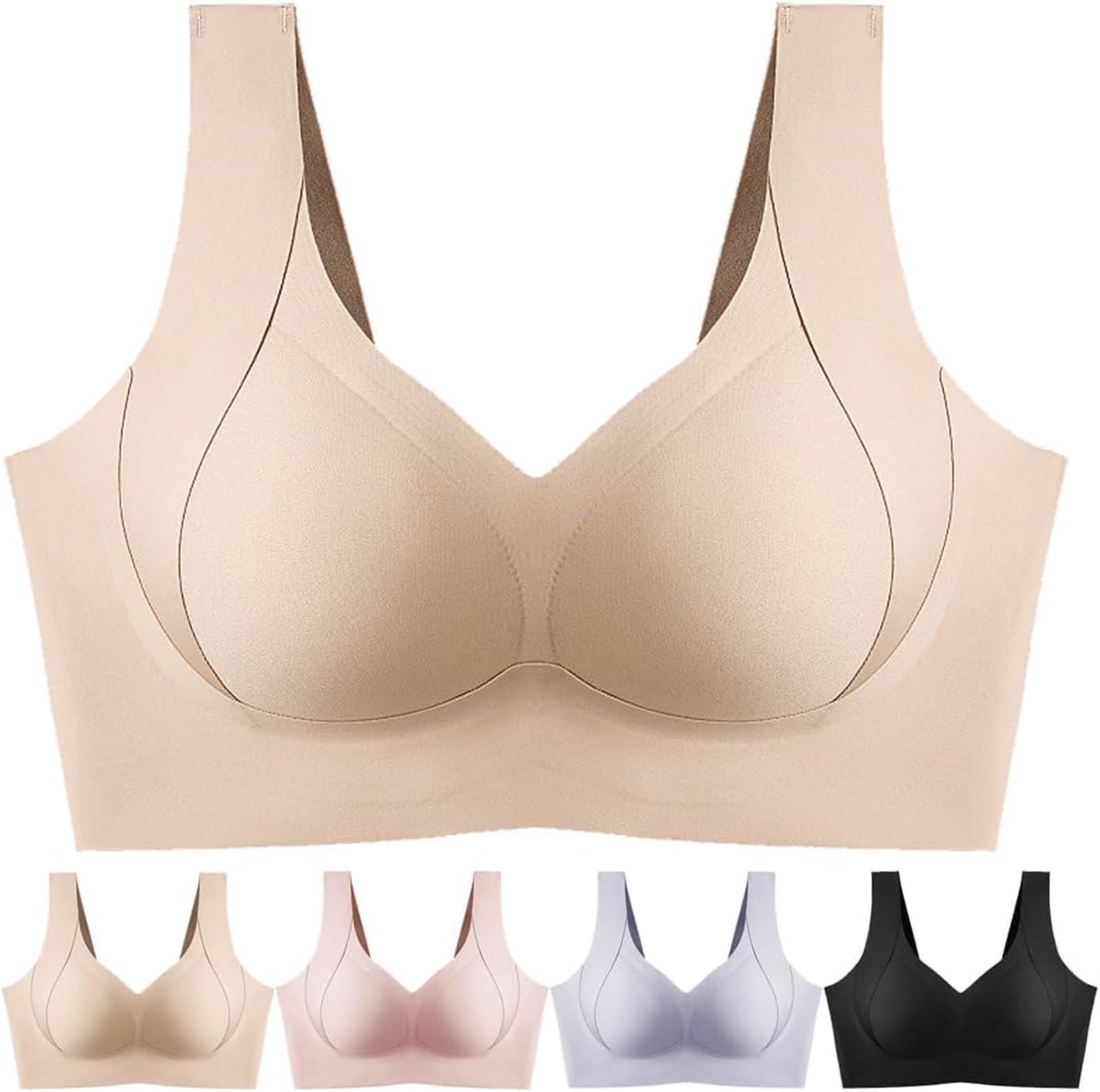 Reggiseno Quotidiano per Donna Taglie Forti Senza Ferretto, Copertura Completa, Reggiseno Sportivo Liscio, Bra Push-up Senza Cuciture, Intimo S-5XL(Beige,M(36/80BCDE))