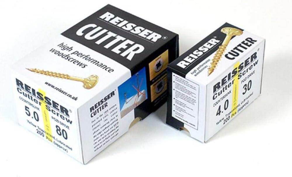 Reisser 8221S220501004 Cutter Pozi Countersunk Head Full Thread Yellow Tropicalized Woodscrew 200-Pieces, 5 mm Diameter x 100 mm Length