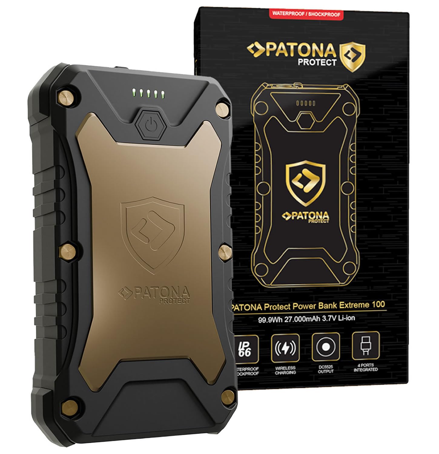 PATONA Protect Powerbank Extreme 100, 27000 mAh, PD 65W, IP66 | Zewnętrzny akumulator z wodoszczelną obudową IP66, szybkie ładowanie oraz wygodne ładowanie bezprzewodowe