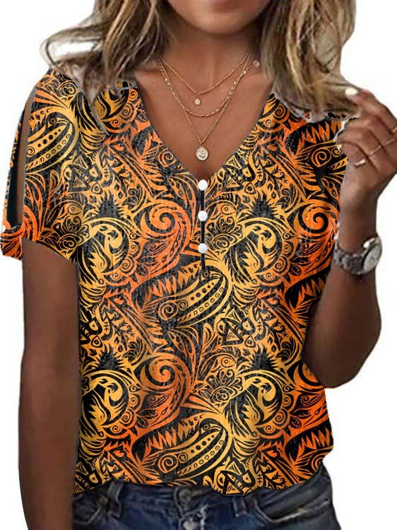 Boho Tops for Women Flower Print Fashion Summer Short Sleeve Tshirt Cute Casual Loose Fit Cold Shoulder Shirt Blouse