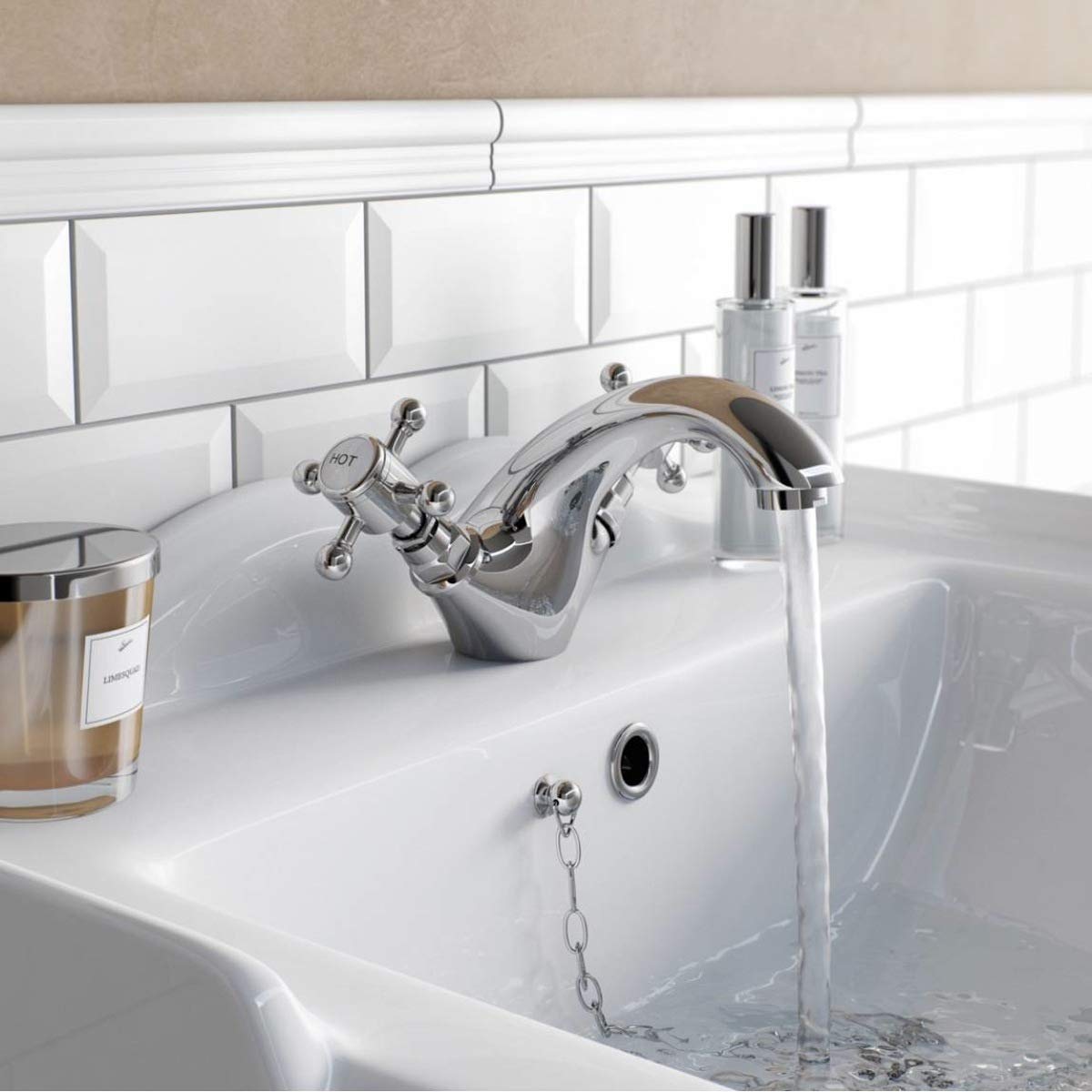 Nes Home | Victone Traditional Monobloc Deck Mounted Counter Bathroom Sink Basin Mixer Tap with Waste