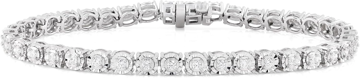 Belacqua 1 Carat Lab Grown Diamond Tennis Bracelet Sterling Silver, Round Cut G Color SI Clarity, 6-8in Women's Jewelry Gift Box