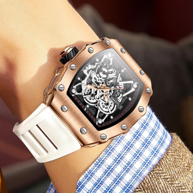Buy Giordano Analog Watch for Men - Skeleton-Style Dial | Brushed Steel Case with Silicone Strap at Amazon.in - Image 2