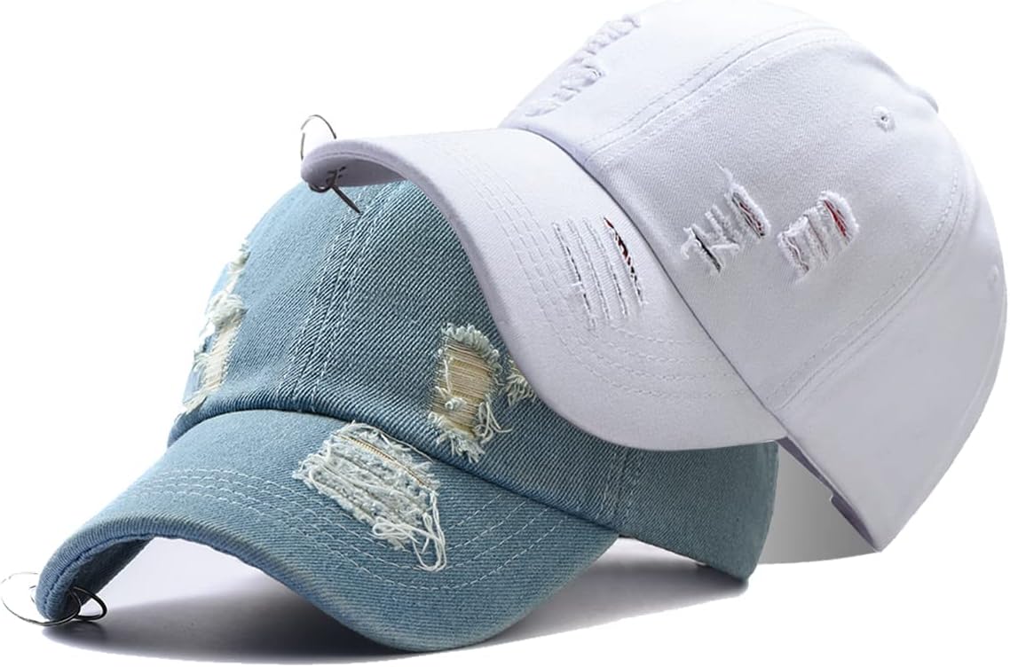 Unisex Ripped Distressed Denim Ring Baseball Cap Hip Hop Vintage Dad Hat Adjustable - Image 4