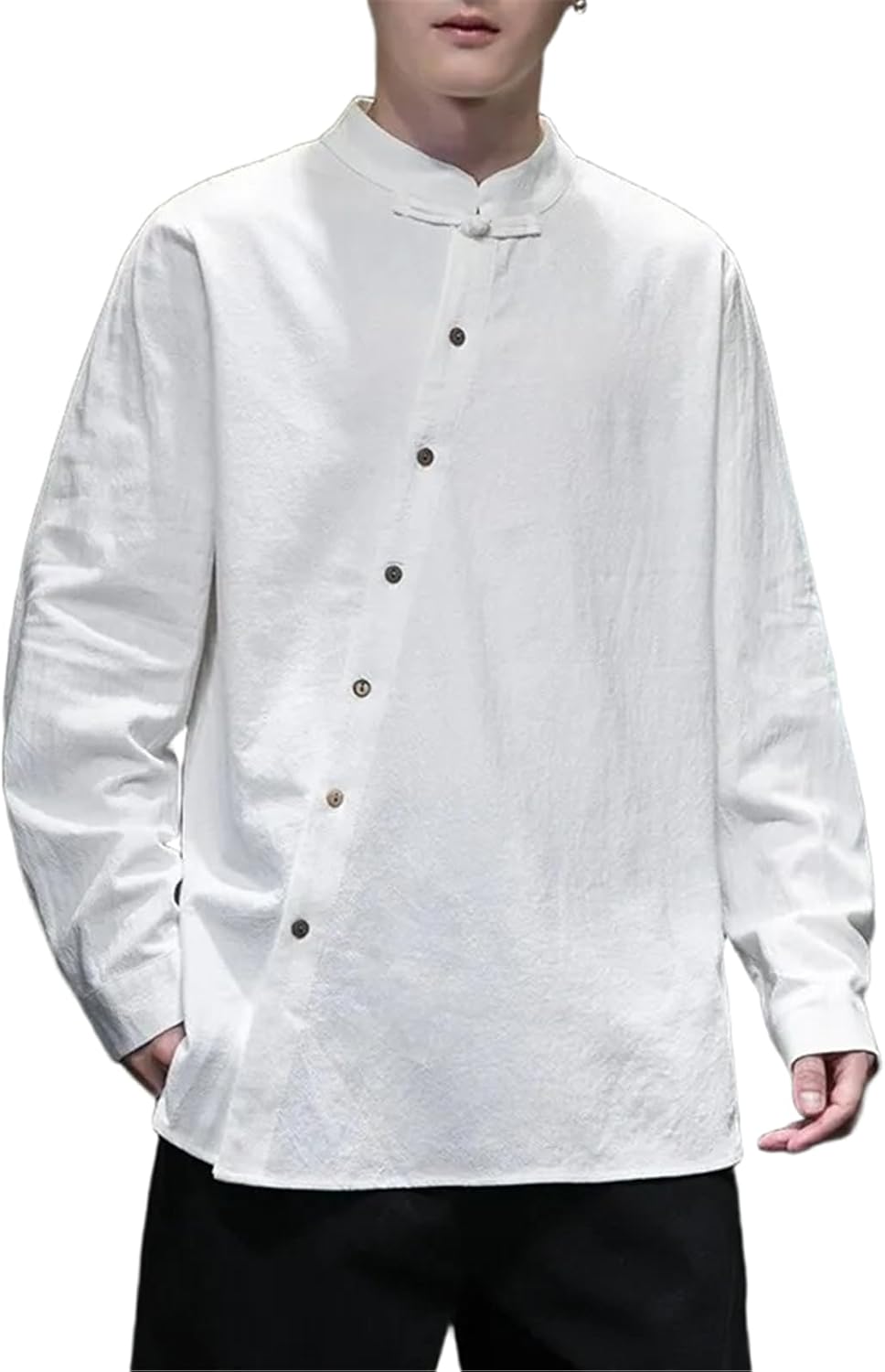 Cotton Linen Shirts Chinese Style Retro Traditional Tang Suit Top Men Kung Fu Tai Chi Casual Long Sleeved Shirts
