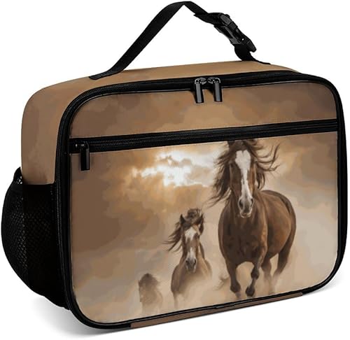 Lonchera reutilizable con diseño de caballos, bolsa de almuerzo aislada, lonchera para comida y alimentos, bolsa de mano para mujeres, niños, niñas,