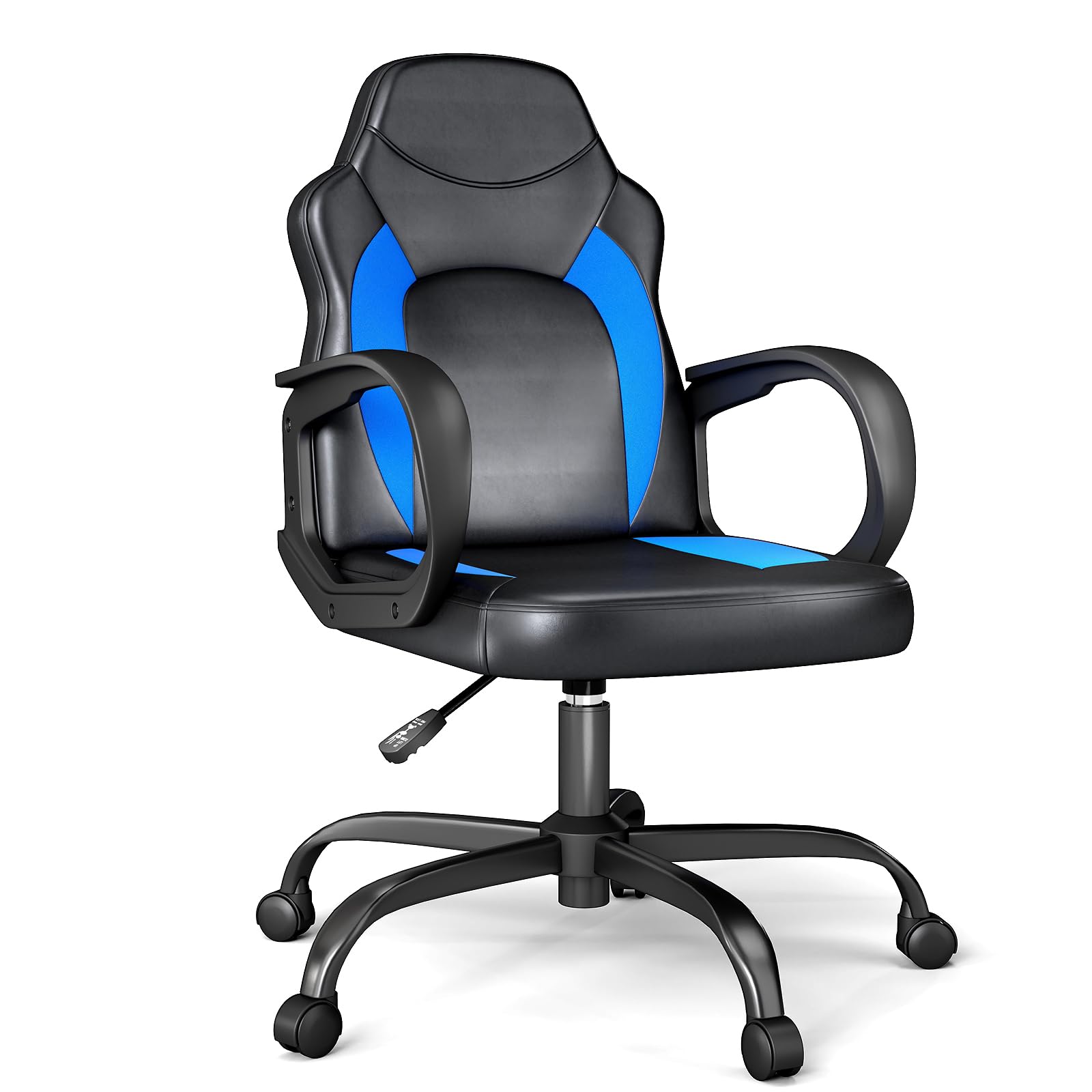 AnyGod Bürostuhl Höhenverstellbar mit Ergonomischer Rückenlehne, Drehstuhl aus Kunstleder für Homeoffice und Gaming, 360° Drehfunktion, Belastbar bis 136 kg