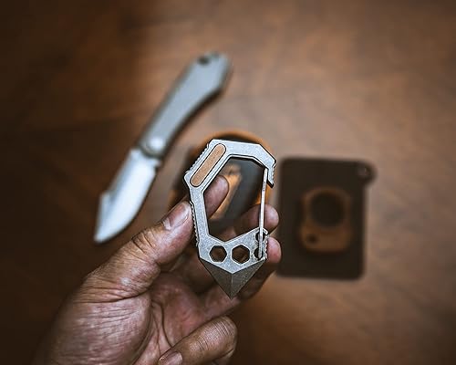 Miniatura 8 de KeyUnity KU02 Titanium EDC 7 en 1 Mosquetón multiherramienta, llave, destornillador de broca, abrelatas, barra de palanca, combo de destornillador