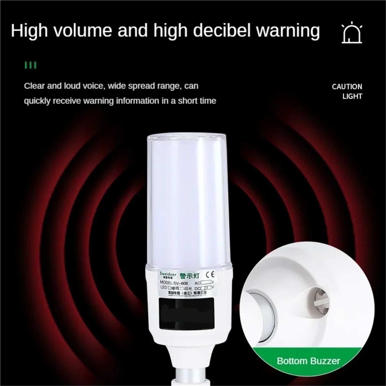 Luz LED de alarma de sirena de 12 V/24 V/220 V con luz de advertencia de zumbador, lámpara de señal roja/verde/amarilla, indicador de alerta, capa de torre (brújula constante de 12 V, 02)