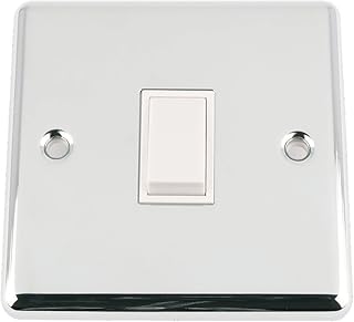 Light Switch 1 Gang - Polished Chrome - Classic - White Insert Plastic Switch - 10 Amp Single 1 Gang 2 Way