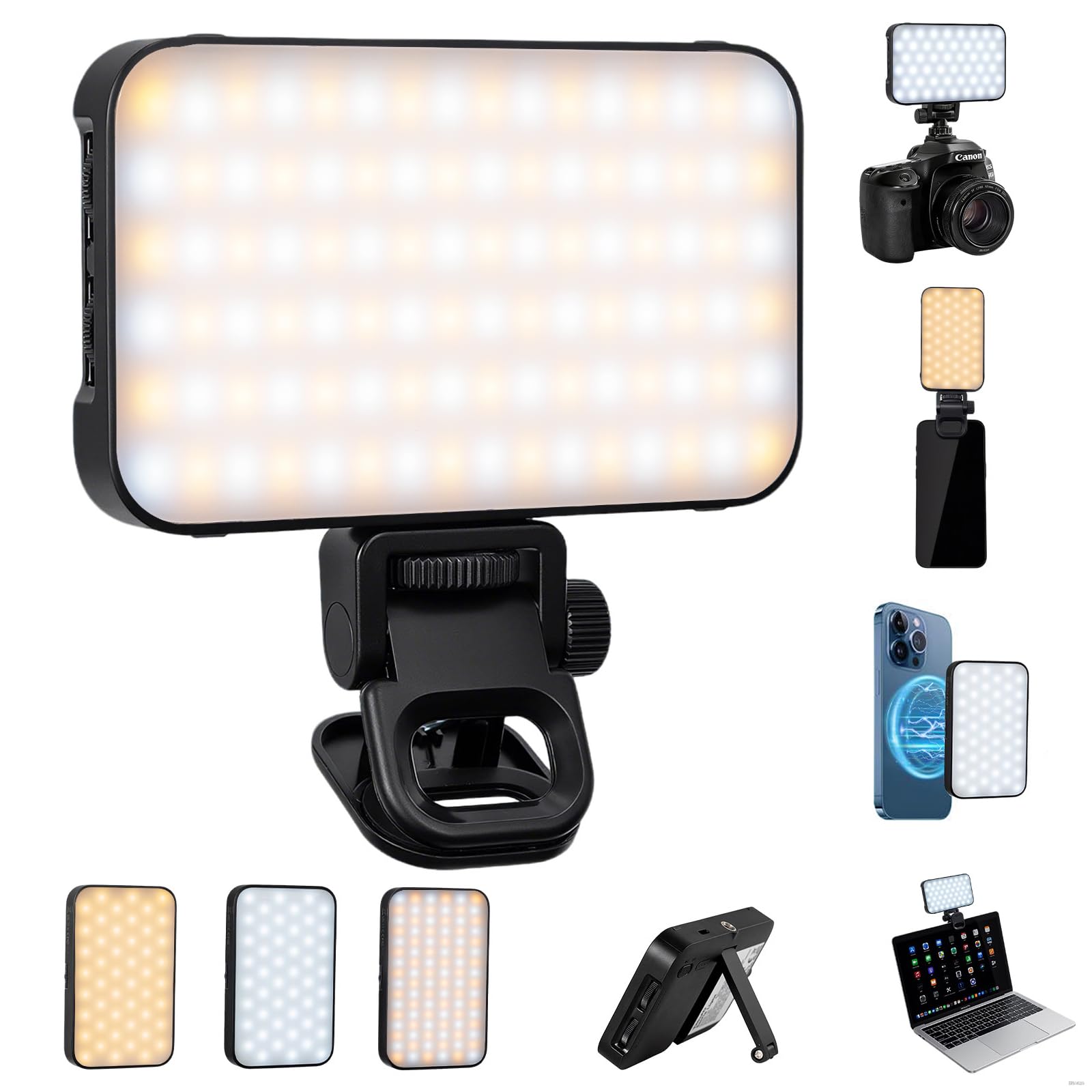 YOHOOLYO Luce Selfie per Telefono, Temperatura Colore Regolabile 2500K-9000K, 96 LED, Dimmerabile senza Livelli, CRI 95+, Magnetica, Batteria 2000mAh, per Telefono/iPad/PC/Fotocamera