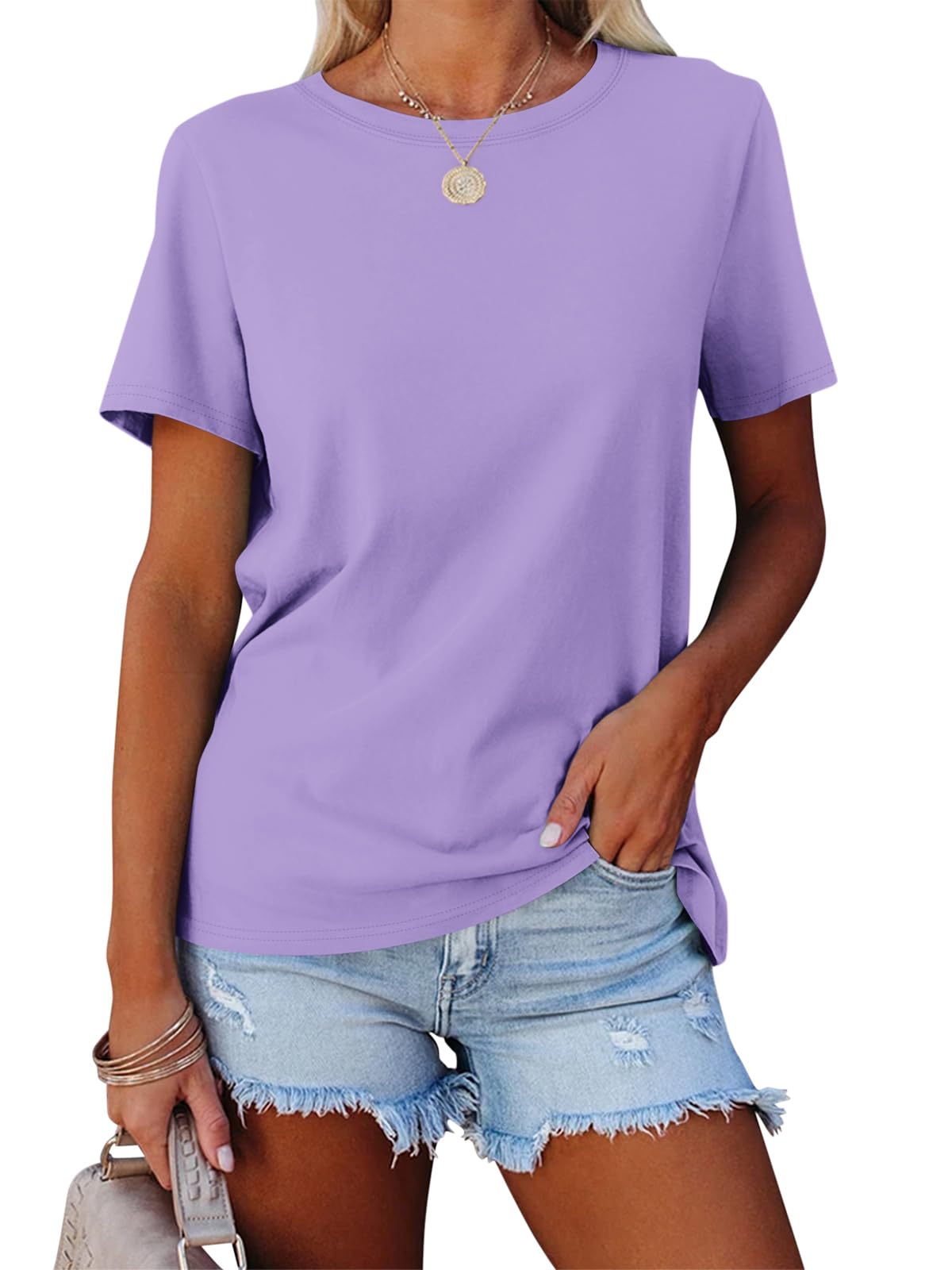 ORANDESIGNEWomen's Color Block Short Sleeve T Shirts Casual Crew Neck Tops Basic Summer Loose Fit Tees