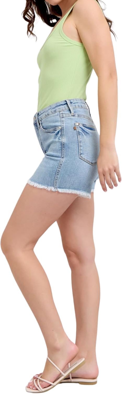 Judy Blue High Waist Tummy Control Light Wash Fray Hem Shorts - Image 5