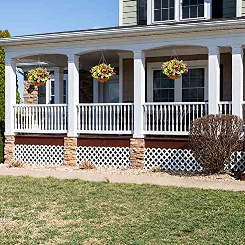 Lesrant 12Inch Artificial Flower Hanging Basket,Artificial Hanging Plants Outdoors Fake Flowers Silk Daisy Hanging Flower Basket For Outside Porch Patio Garden Decoration #TOP6