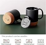 DOWAN Coffee Mugs Ensemble de 2, 15 OZ Coupe à café avec fond de liège et couvercle anti-splash, ensemble de tasse en céramique avec grande poignée pour les hommes, les femmes, pour café latte de thé, noir mat