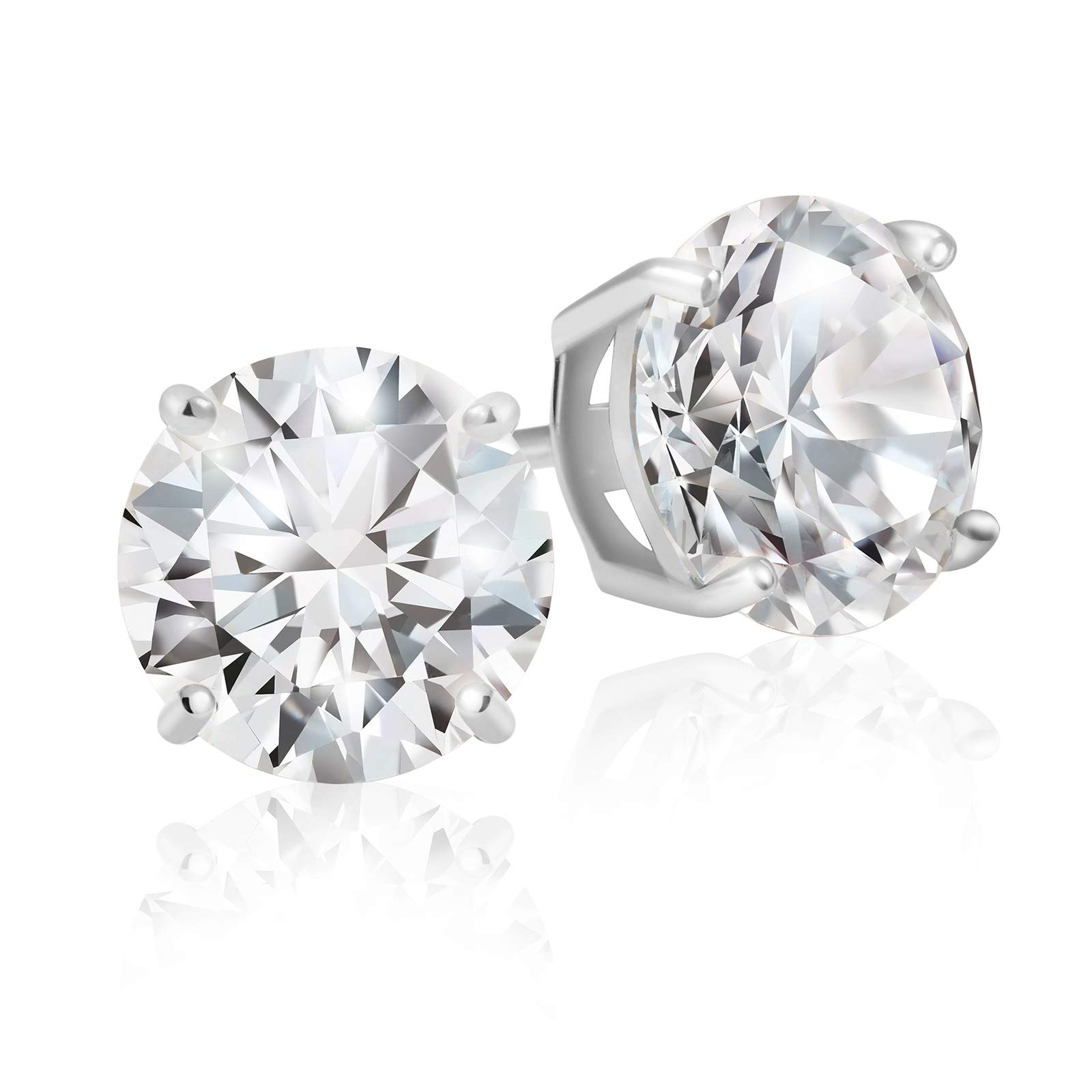 Lusoro 925 Sterling Silver Round Cut AAA Cubic Zirconia Stud Earrings - 2 Carat Total Weight CZ