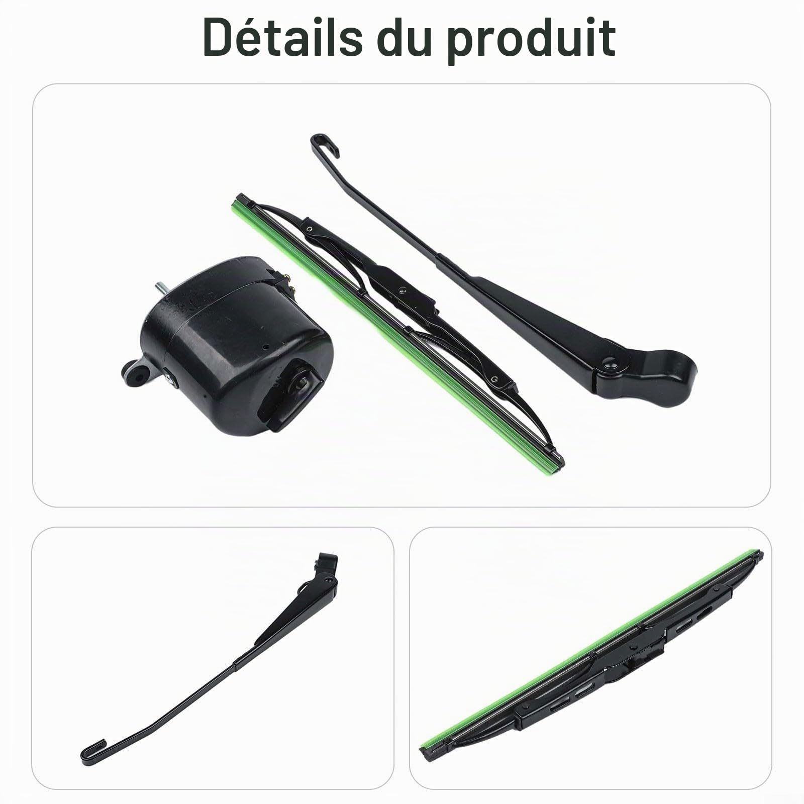 Moteur et bras d'essuie-glace 12 V avec assemblage de lame de 300 mm, angle de grattage réglable de 45 à 120 degrés, compatible avec bateaux, camping-cars, tracteurs, caravanes, VTT et UTV