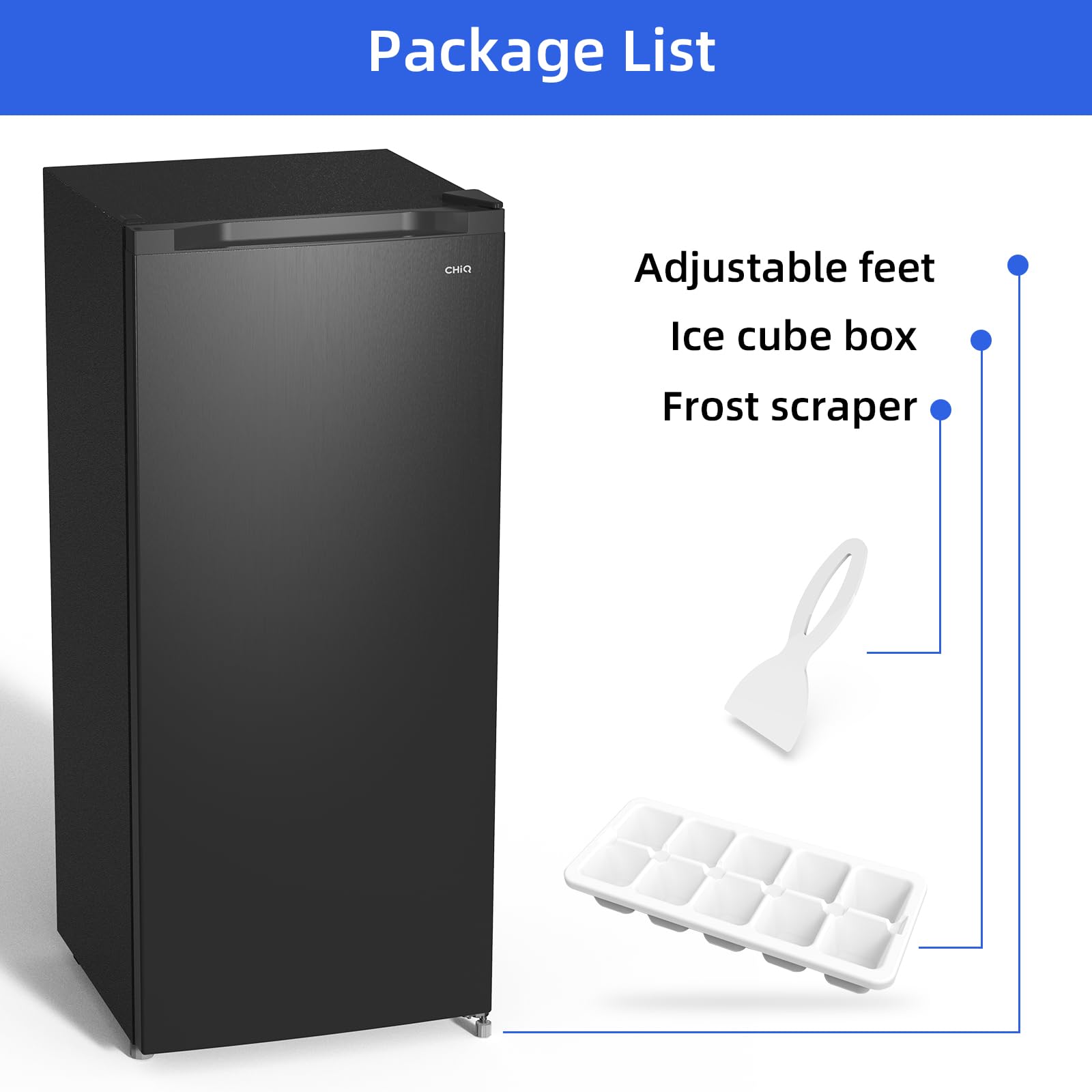CHiQ FSD140D4EU Upright Freezer, 145L, E, 5 Levels, 12-Years Free Warranty on The Compressor,H1250 x W540 x D550, Black, New - 5