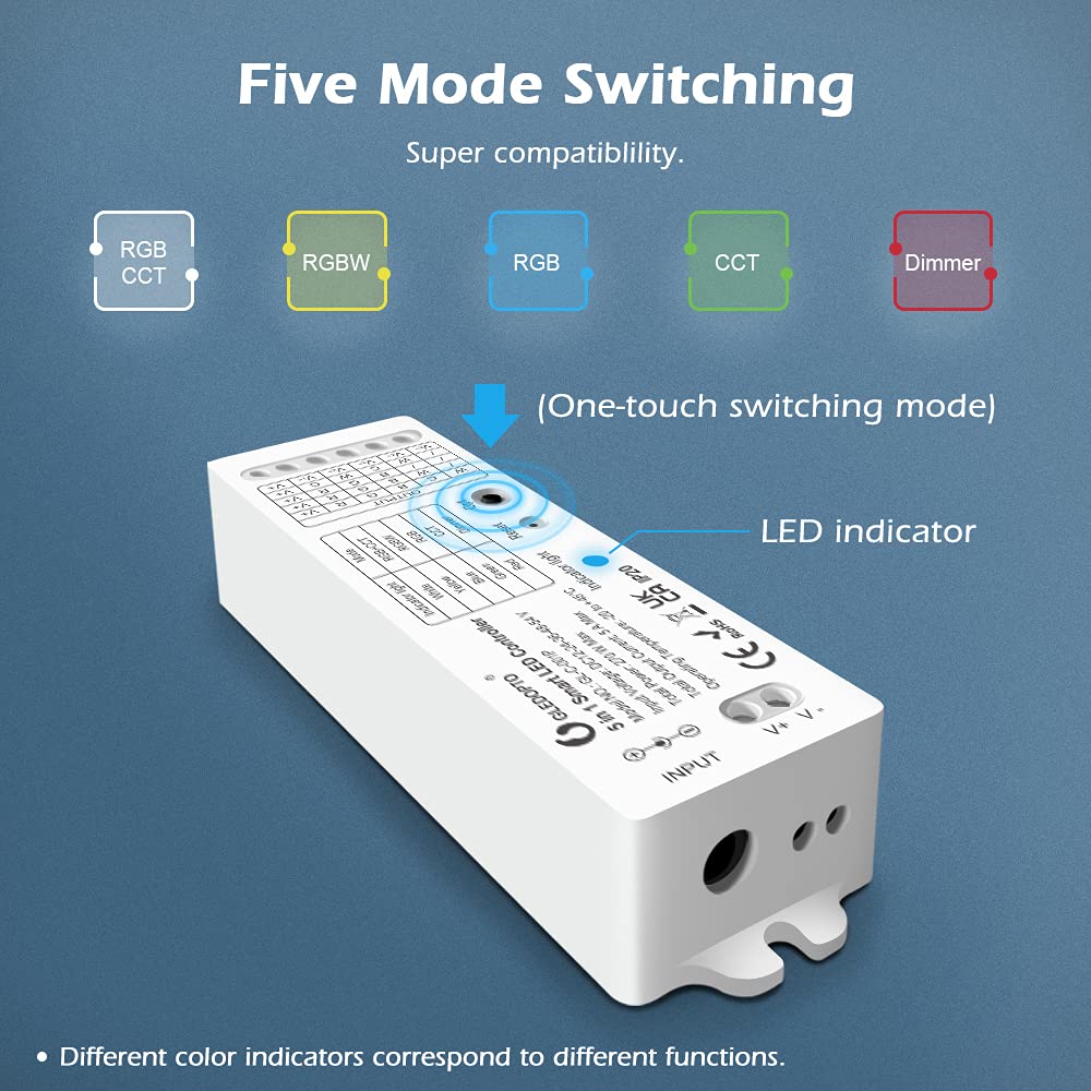 GLEDOPTO LED ZigBee Control Unit for LED Stripe Plain CCT Ciepły White Cool White RGBW or RGBWW and RGB+CCT WRGBWW Compatible withHue*, Alexa Echo, SmartThings (5 w 1 kontroler)