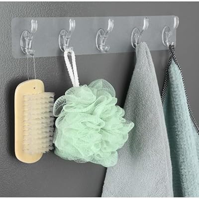 AEE® 2 Pieces Transparent Wall Hanger 5-Piece Strap-Free Strong Adhesive Hanger Behind Door Bathroom Kitchen Organizer Hook Hanger