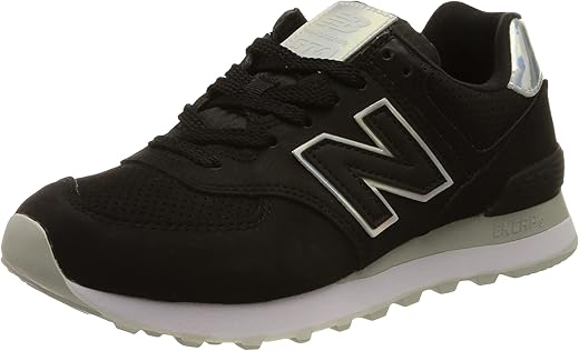 New Balance Women's 574 V2 Holographic Sneaker, Black/Rain Cloud, 5.5